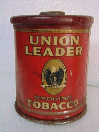Vintage Union Leader Smoking Tobacco Tin Large Humidor Tin Can & Lid $9.  95 Nr