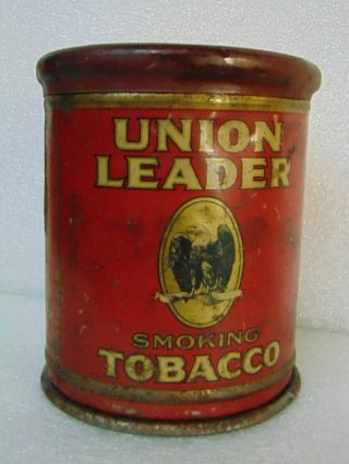 vintage UNION LEADER SMOKING TOBACCO tin LARGE HUMIDOR tin can & lid $9.  95 NR 2