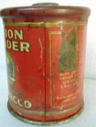 vintage UNION LEADER SMOKING TOBACCO tin LARGE HUMIDOR tin can & lid $9.  95 NR 4