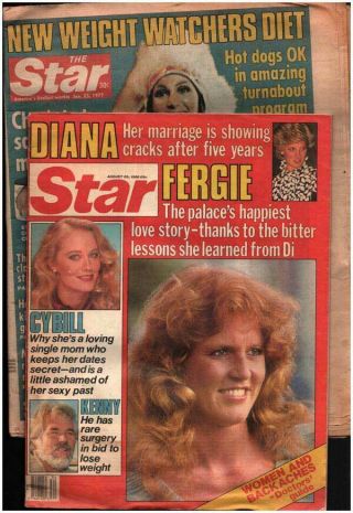 Star Newspapers Cher 1977 & Princess Diana,  Fergie Mick Jagger,  James Bond 1986