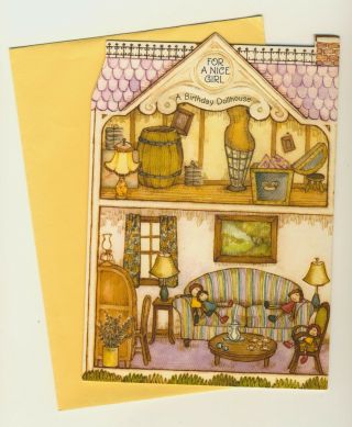 Vintage Doll House Birthday Card W/ Four Little Girls Ambassador Cards