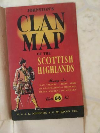 Vintage Johnston and Bacon Clan Map of Scottish Highlands Tartans and Arms 6’6 2