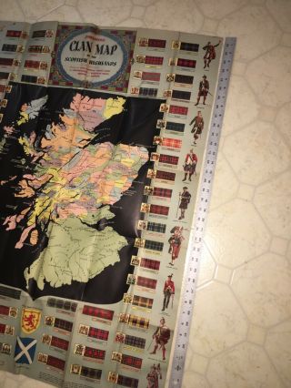 Vintage Johnston and Bacon Clan Map of Scottish Highlands Tartans and Arms 6’6 4