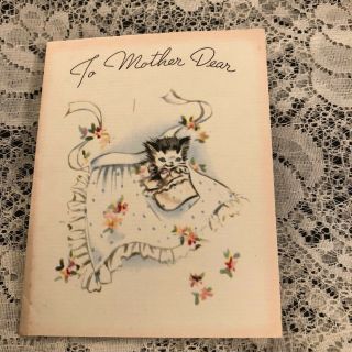 Vintage Greeting Card Mother Cat Kitten In Apron