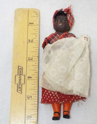 Old Antique 6 " Miniature Black Americana Mammy With Baby Bisque Composition Doll