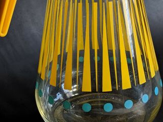 Vintage EZ Por Glass Juice Pitcher Carafe - Yellow Stripes with Aqua Blue Dots 3