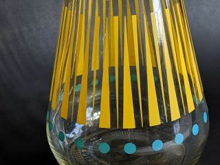Vintage EZ Por Glass Juice Pitcher Carafe - Yellow Stripes with Aqua Blue Dots 4