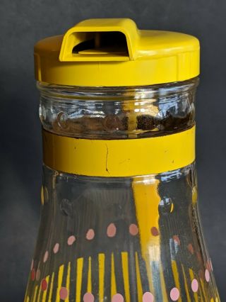 Vintage EZ Por Glass Juice Pitcher Carafe - Yellow Stripes with Aqua Blue Dots 7