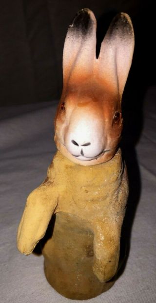 Antique Paper Mache Bunny Rabbit Candy Container - Easter - Glass Eyes - Germany