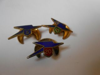 Boac Airline Airways 5 10 20 Three Long Service Award Badges 1 A/f