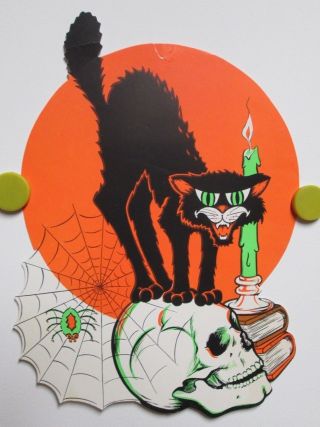 Vintage Beistle Company Halloween Decoration Black Cat Skull Spider Made In Usa