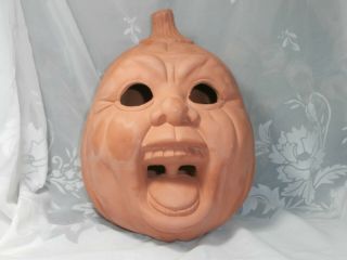 Terra Cotta Halloween Pumpkin Head Pottery Jack - O - Lantern 10.  5 " Weird Face