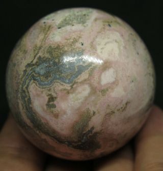 49mm 6.  8oz Natural Pink Rhodochrosite Hematite Crystal Sphere Ball