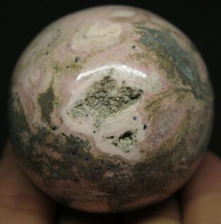 49mm 6.  8OZ NATURAL Pink Rhodochrosite Hematite Crystal Sphere Ball 2