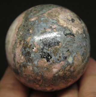 49mm 6.  8OZ NATURAL Pink Rhodochrosite Hematite Crystal Sphere Ball 4