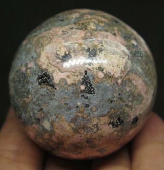 49mm 6.  8OZ NATURAL Pink Rhodochrosite Hematite Crystal Sphere Ball 5