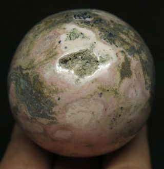 49mm 6.  8OZ NATURAL Pink Rhodochrosite Hematite Crystal Sphere Ball 7