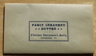 Butter Wrapper Fancy Creamery Butter Cavendish Vermont Fletcher Dairymen 