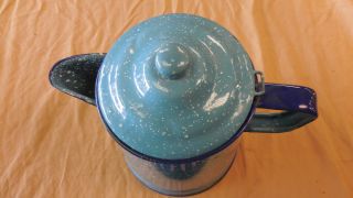 Antique Enamelware Coffee Pot Granite Ware Enamel Pitcher 2