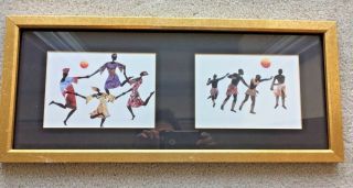 2 Framed & Matted Prints By African American Artist Halessie Signed 21 " X 9.  5 "