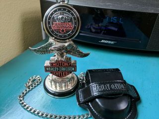 Franklin Harley Davidson Low Rider Fxdl Pocket Watch & Eagle Stand W/ Pouch