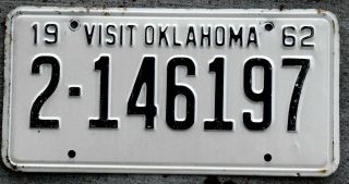 1962 Black On White " Visit " Oklahoma License Plate