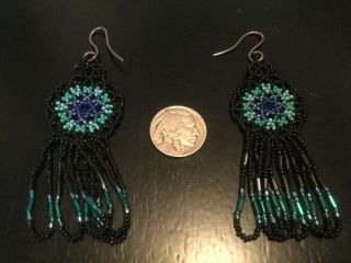 Huichol Earrings Beaded Art Mexican Folk Peyote Flower Ethnic Jewelry (9)