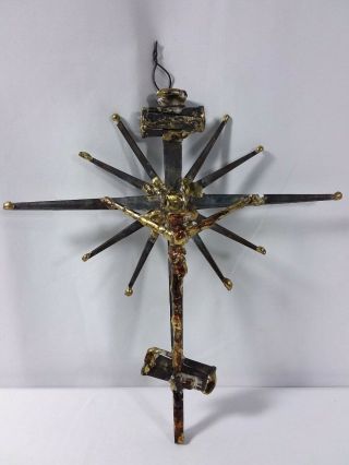 Vintage Wall Crucifix Made Out Of Nails
