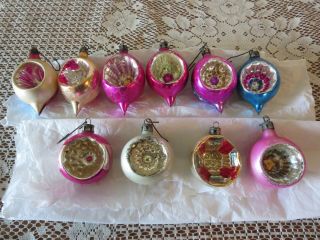10 Vintage Glass Christmas Ornaments Made In Poland