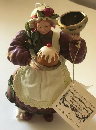 , Rare Mrs.  Cratchit Ornament Kurt S Adler Dickens A Christmas Carol Pudding Tag