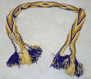 Finger Weaving Yarnwork Native American Indian Streamer Sash With Yarn Tassels