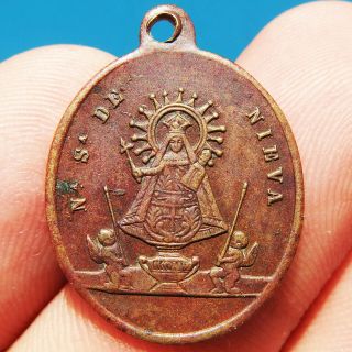 PRETTY BLESSED VIRGIN MARY MEDAL OLD 19TH CENTURY OUR LADY OF NIEVA CHARM 2