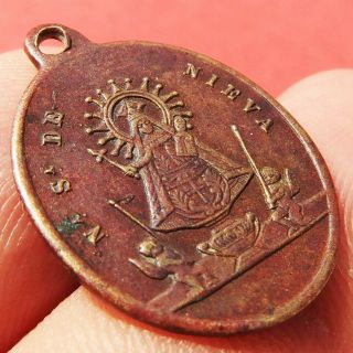PRETTY BLESSED VIRGIN MARY MEDAL OLD 19TH CENTURY OUR LADY OF NIEVA CHARM 4