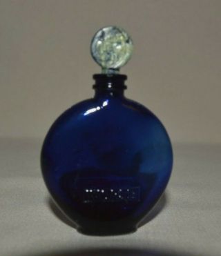 SMALL VIN.  LALIQUE FRENCH COBALT BLUE GLASS PERFUME BOTTLE WORTH DANS LA NUIT 2