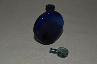 SMALL VIN.  LALIQUE FRENCH COBALT BLUE GLASS PERFUME BOTTLE WORTH DANS LA NUIT 5