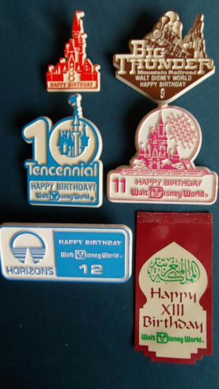 Disney World Birthday Badges And Ribbon 1979,  1980,  1981,  1982,  1983 1984 Never Worn