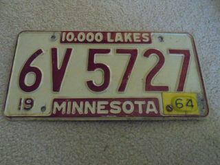 Vintage 1962 Minnesota License Plate With Metal 1964 Tab