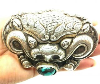 Dragon Chines Export Turquoise Sterling Silver 925 Belt Buckle 75g Poe602