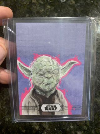 2019 Topps Chrome Star Wars Yoda Sketch Card By Keith Farnum Detailed