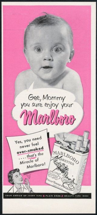 1951 Baby Is Happy Mom Smokes Marlboro Cigarettes Vintage Print Ad