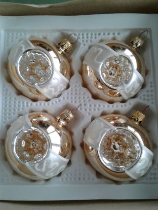 Vintage Handblown Glass Indent Christmas Ornaments Silver & Gold Poland