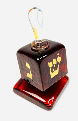 Decorative Glass Dreidel With Stand Red Murano Italy - Tiny Flaw