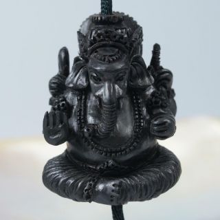 Hindu God Ganesha Arang Black Wood Focal Bead Pendant Carving Sculpture Statue