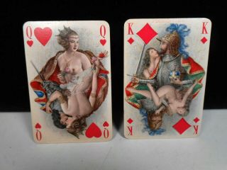 2 Vintage Single Swap Playing Cards Qh / Kd - Romantic / Nudes / Medieval