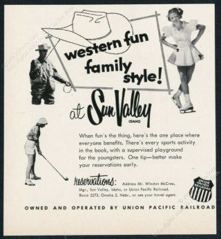 1956 Sun Valley Ski Area Fisherman Ice Skater Golf Woman Photo Vintage Print Ad