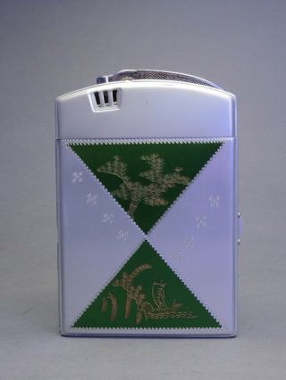 Vintage Chrome Cigarette Lighter/holder Combo,  Chinese Etched Patterns