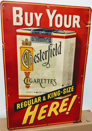 Vintage 1950s Chesterfield Cigarettes Embossed Metal Sign,  18x12,  Man Cave,  Etc.