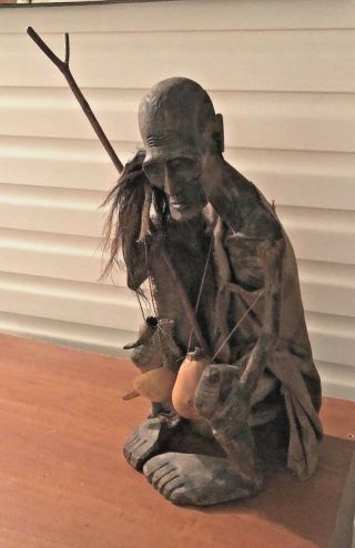 Very Rare 24 Inch Tall African Hand Carved Wooden Native In Vintage Co