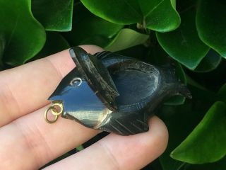 Spectacular Antique Or Vintage Carved Fish Pill Pendant Locket From Horn? Bone?