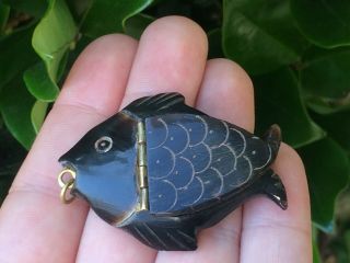 Spectacular Antique or Vintage Carved Fish Pill Pendant Locket From Horn? Bone? 5